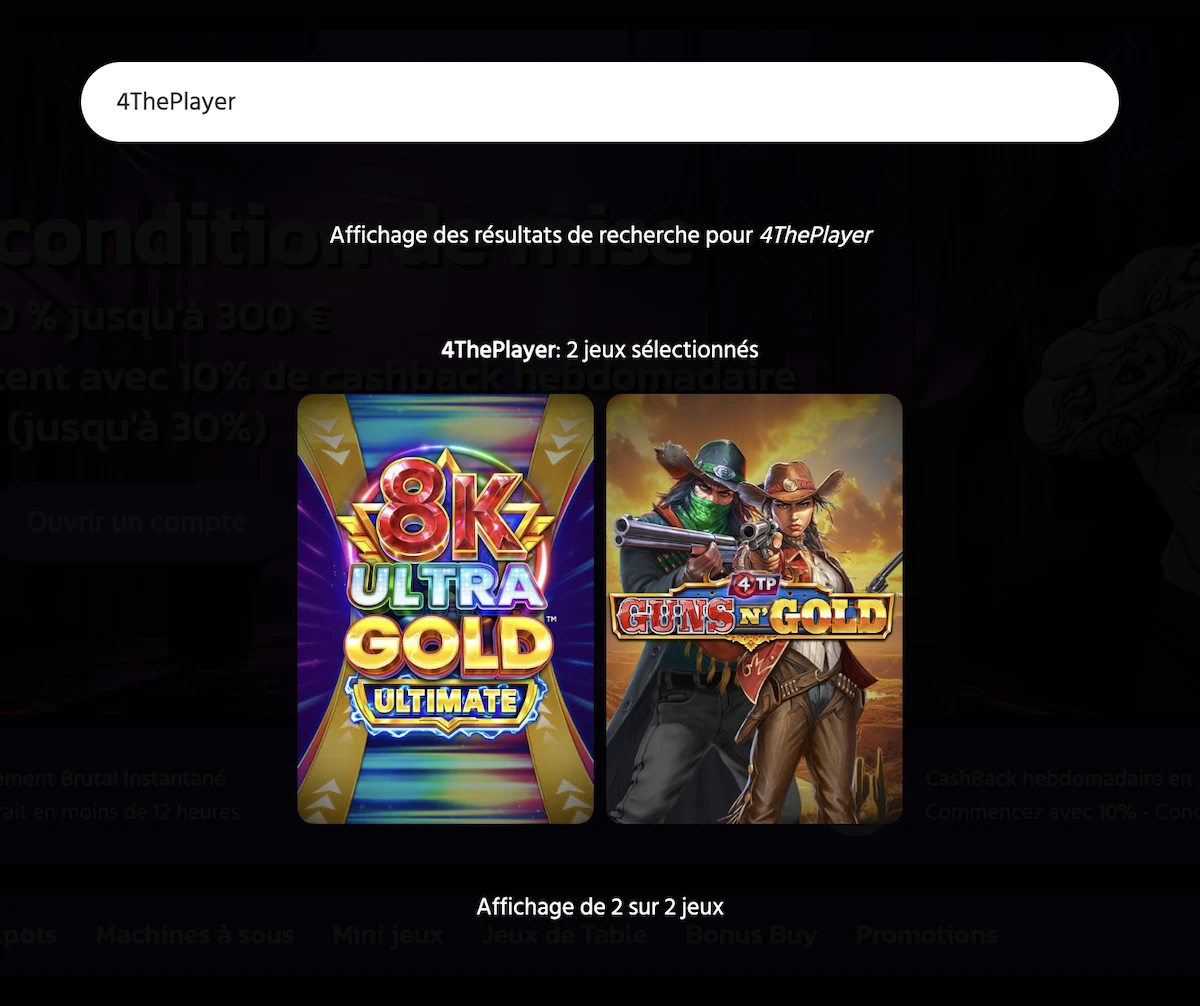 jeux du studio 4ThePlayer sur le casino Brutal