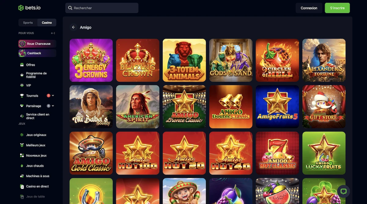 S&eacute;lection de jeux Amigo Gaming sur Bets.io