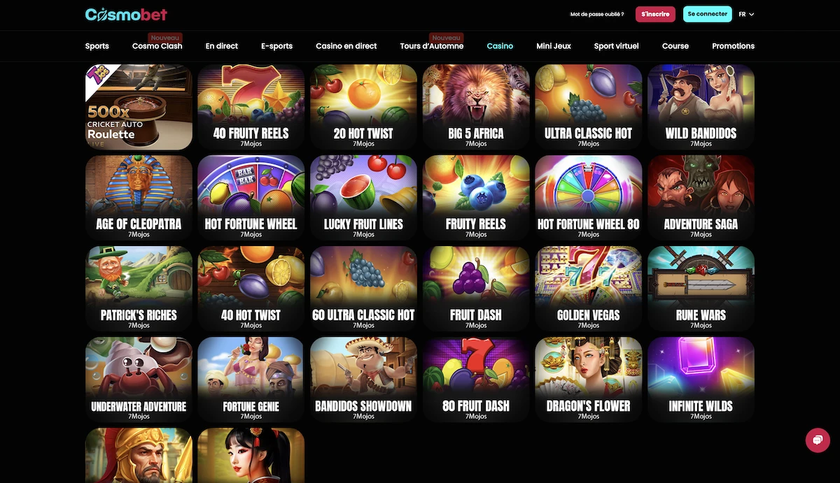 Sélection de jeux 7Mojos sur le casino en ligne Cosmobet