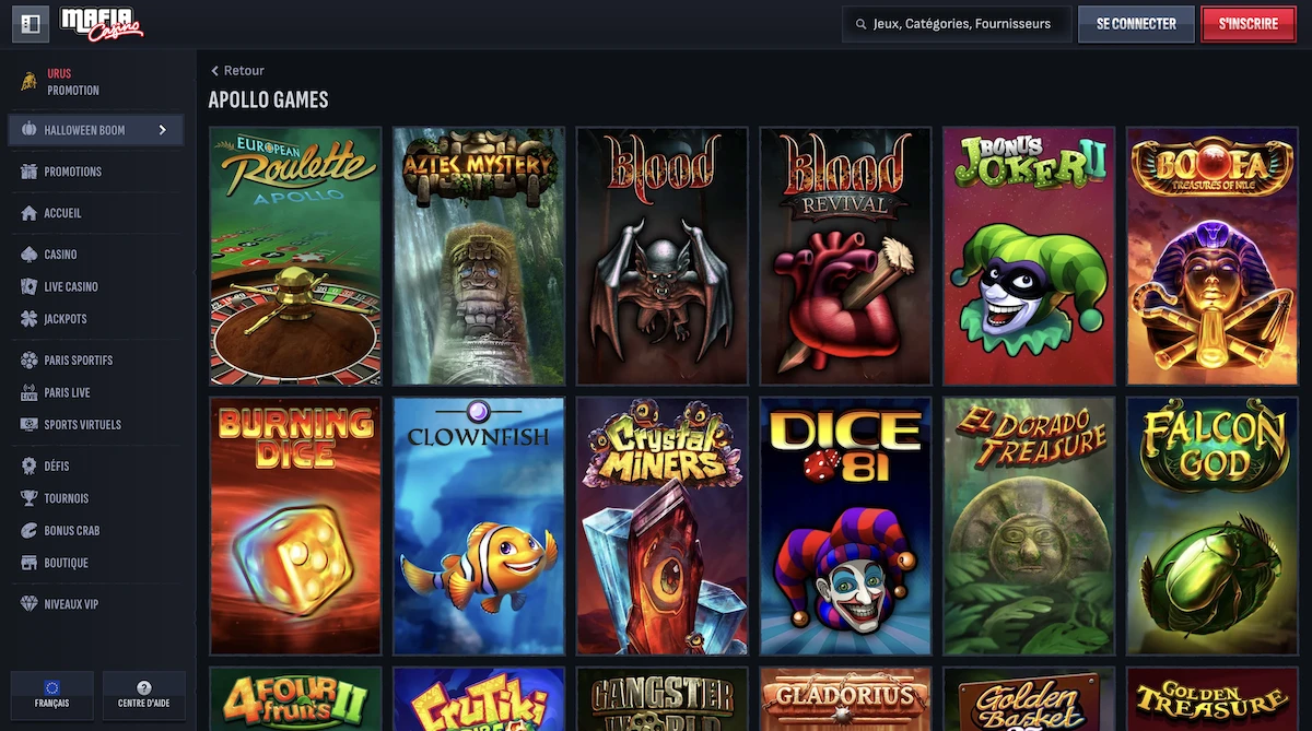 jeux du studio Apollo sur le casino Mafia Casino