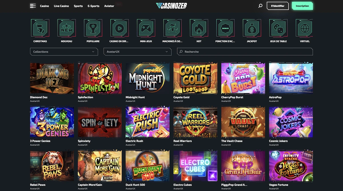 Selection de jeux AvatarUX sur le casino en ligne Casinozer
