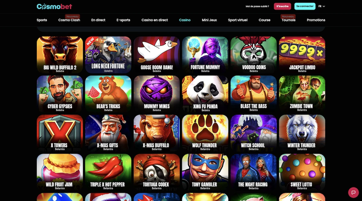 Selection de jeux Belatra Games sur le casino en ligne Cosmobet