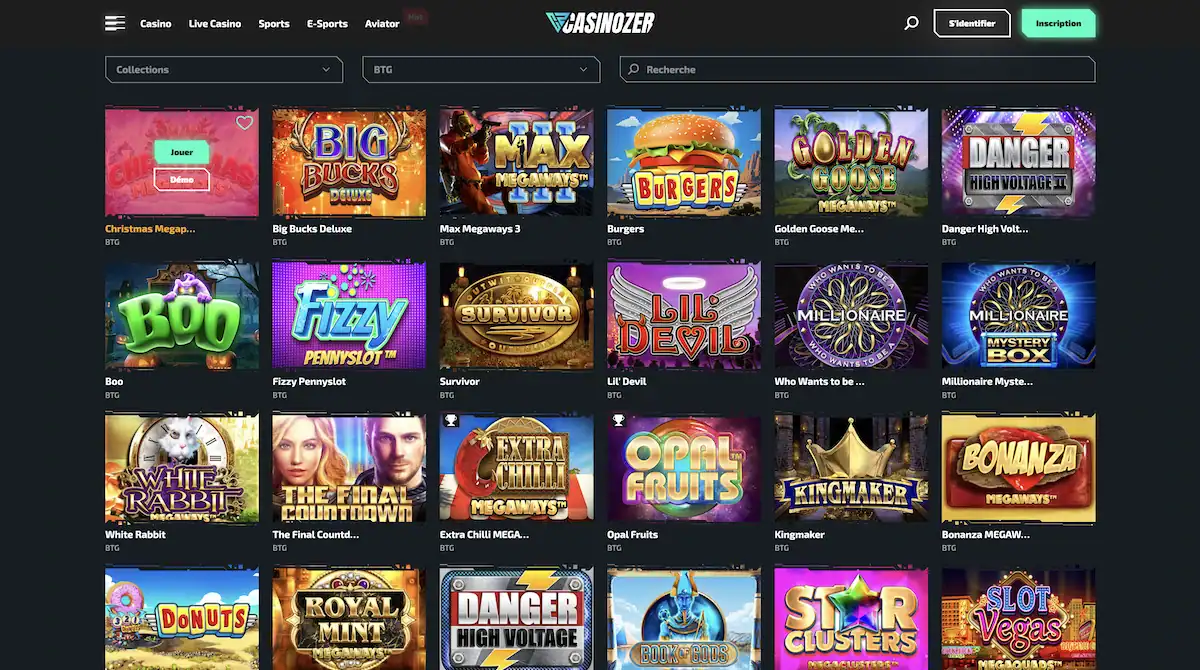 Selection de jeux Big Time Gaming sur le casino en ligne Casinozer