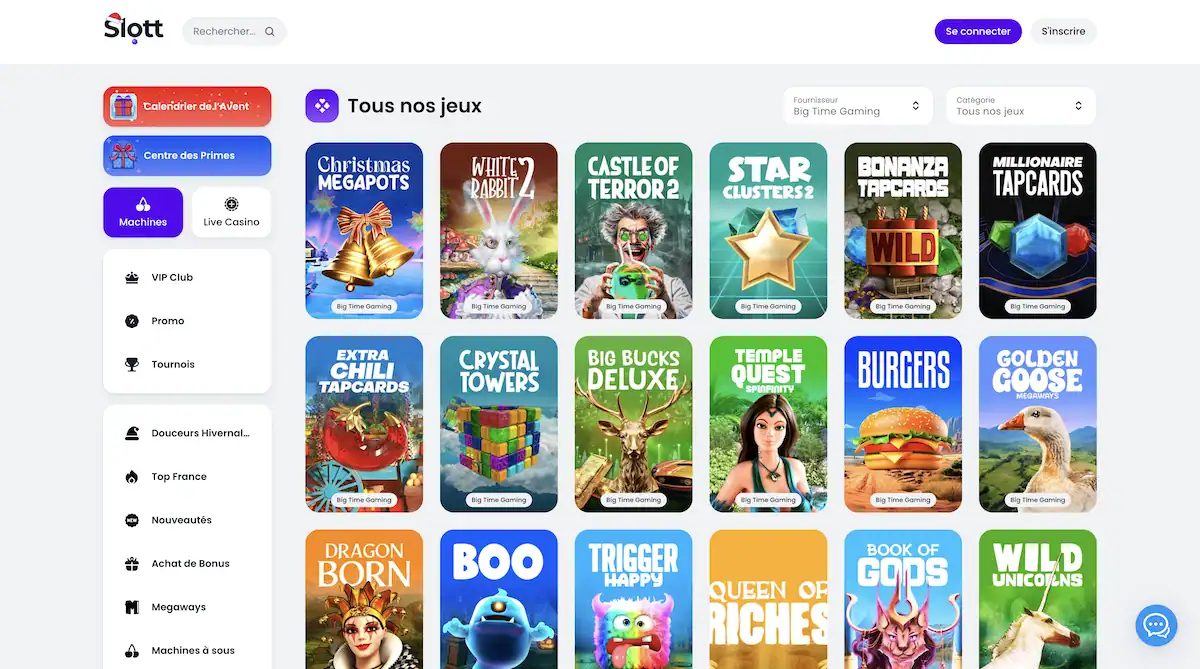 Selection de jeux Big Time Gaming sur le casino en ligne Slott Casino
