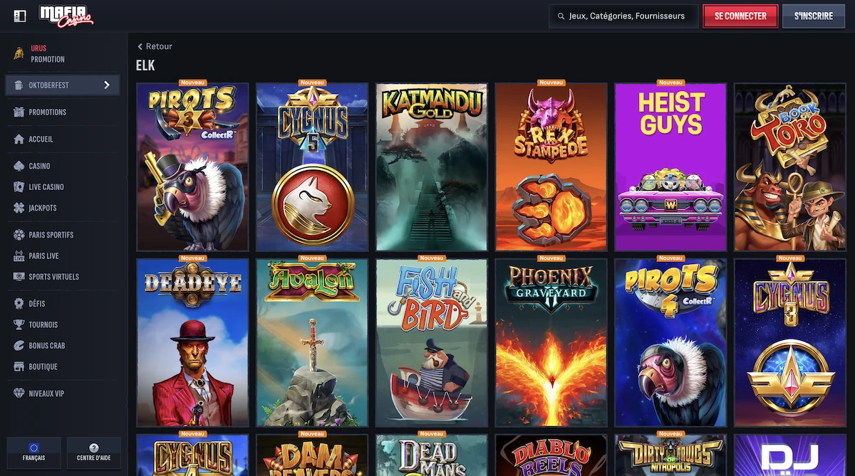 jeux du studio ElkStudios sur le casino Mafia Casino