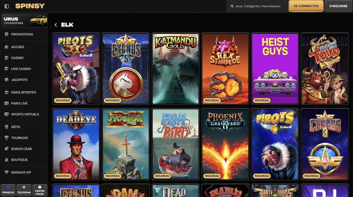 jeux du studio ElkStudios sur le casino Spinsy