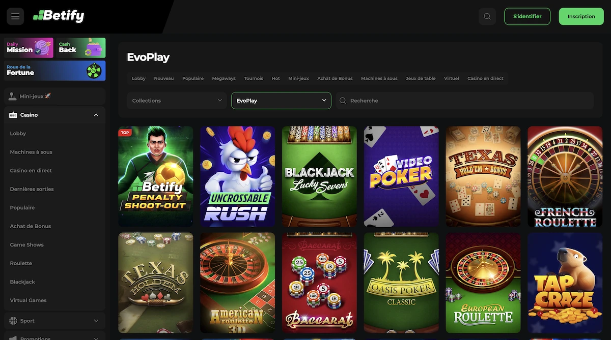 jeux du studio Evoplay sur le casino Betify 