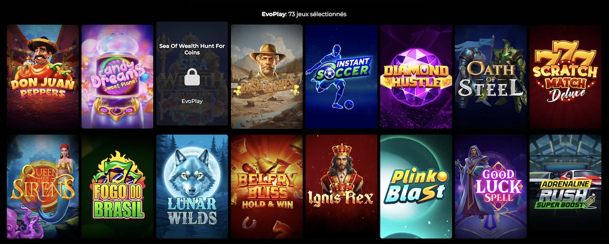 jeux du studio Evoplay sur le casino Lucky31 