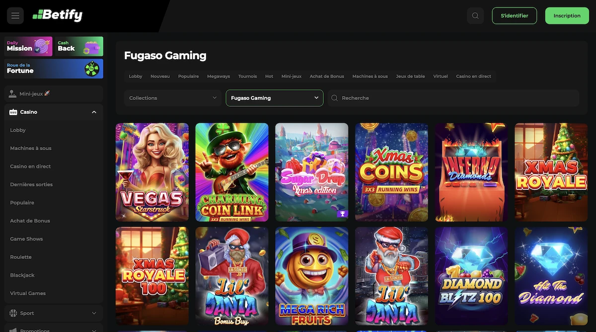 jeux du studio Fugaso sur le casino Betify