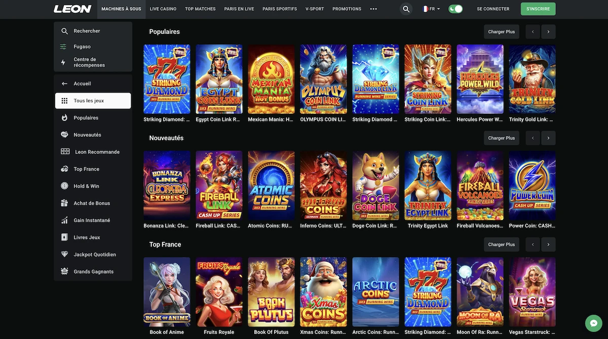 jeux du studio Fugaso sur le casino Leon