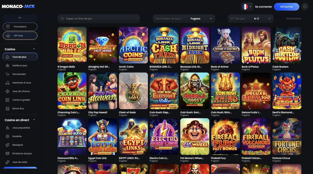 jeux du studio Fugaso sur le casino Monaco Jack