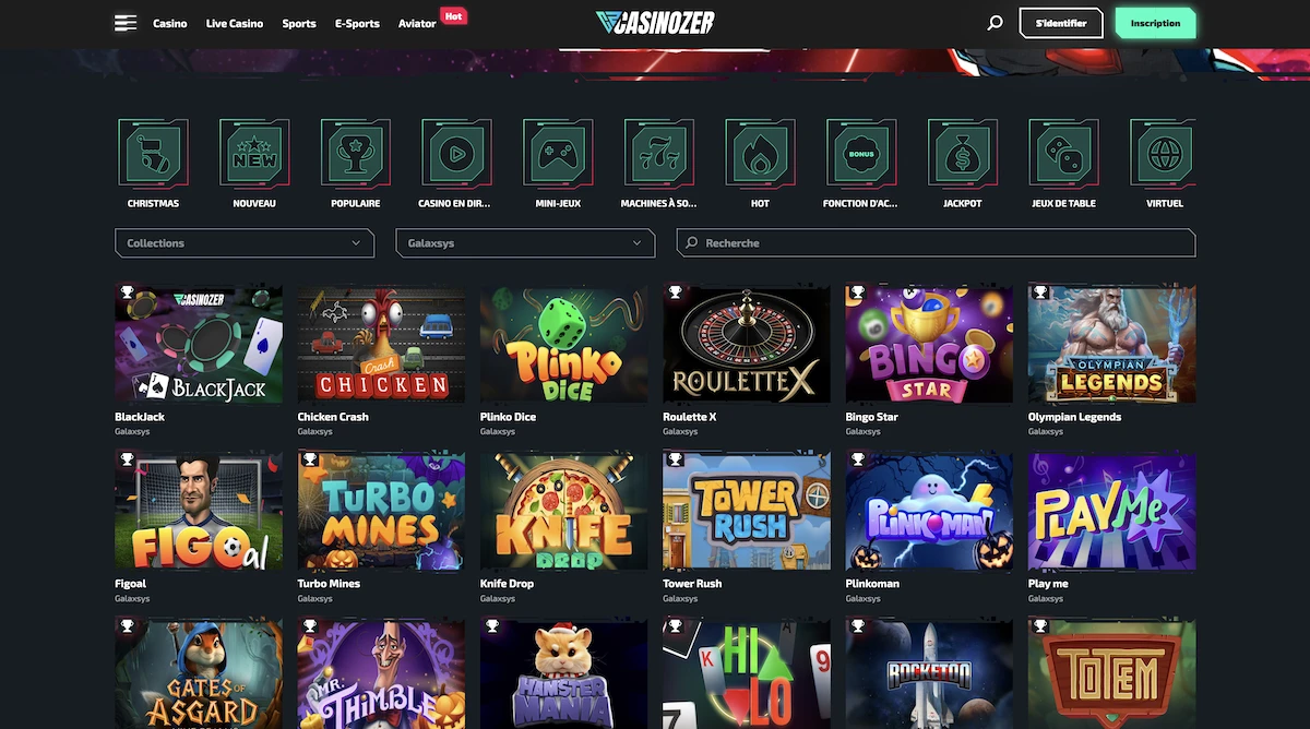 Selection de jeux Galaxsys sur le casino en ligne Casinozer
