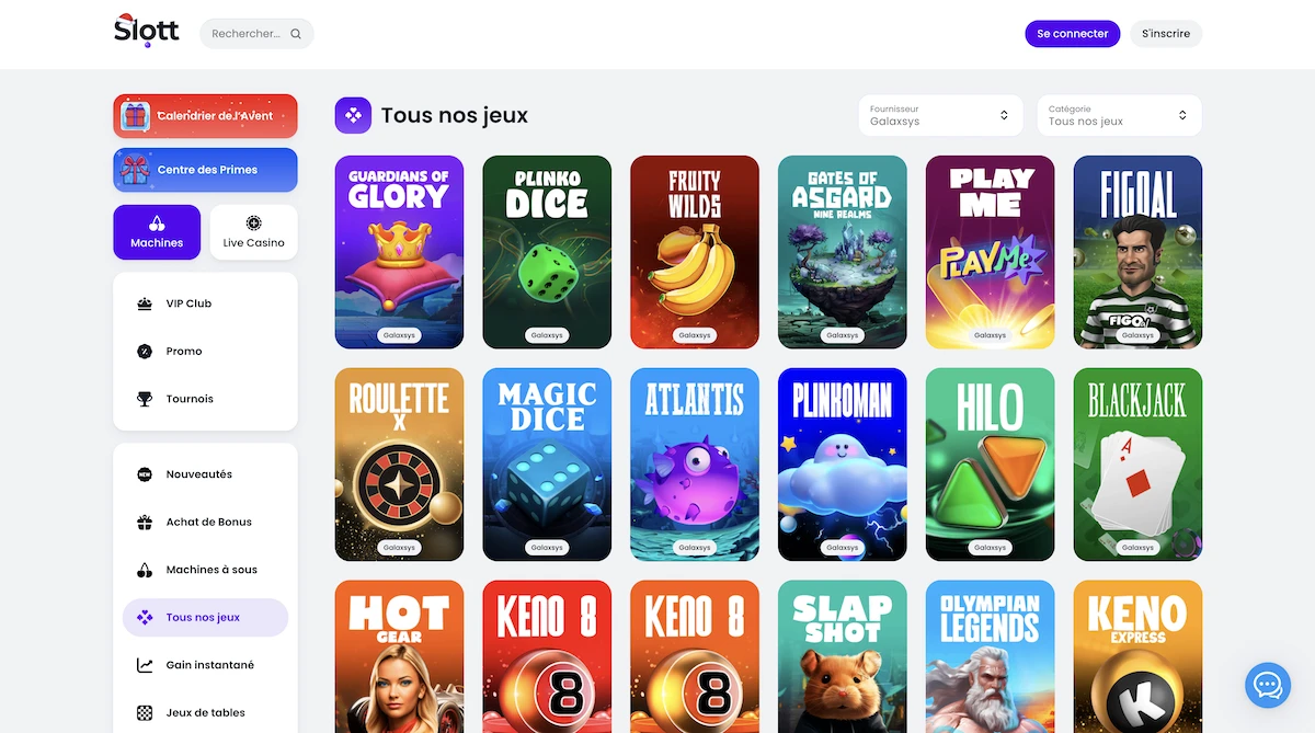 Selection de jeux Galaxsys sur le casino en ligne Slott Casino