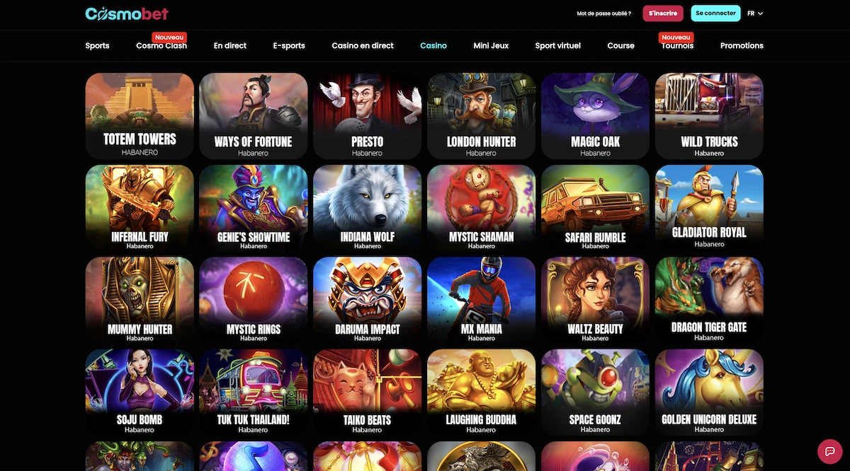 Selection de jeux Habanero Games sur le casino en ligne Cosmobet
