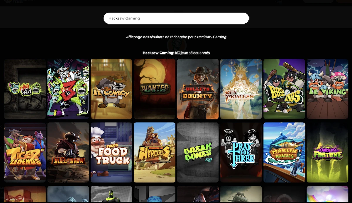 Selection de jeux Hacksaw Gaming sur Alexander Casino