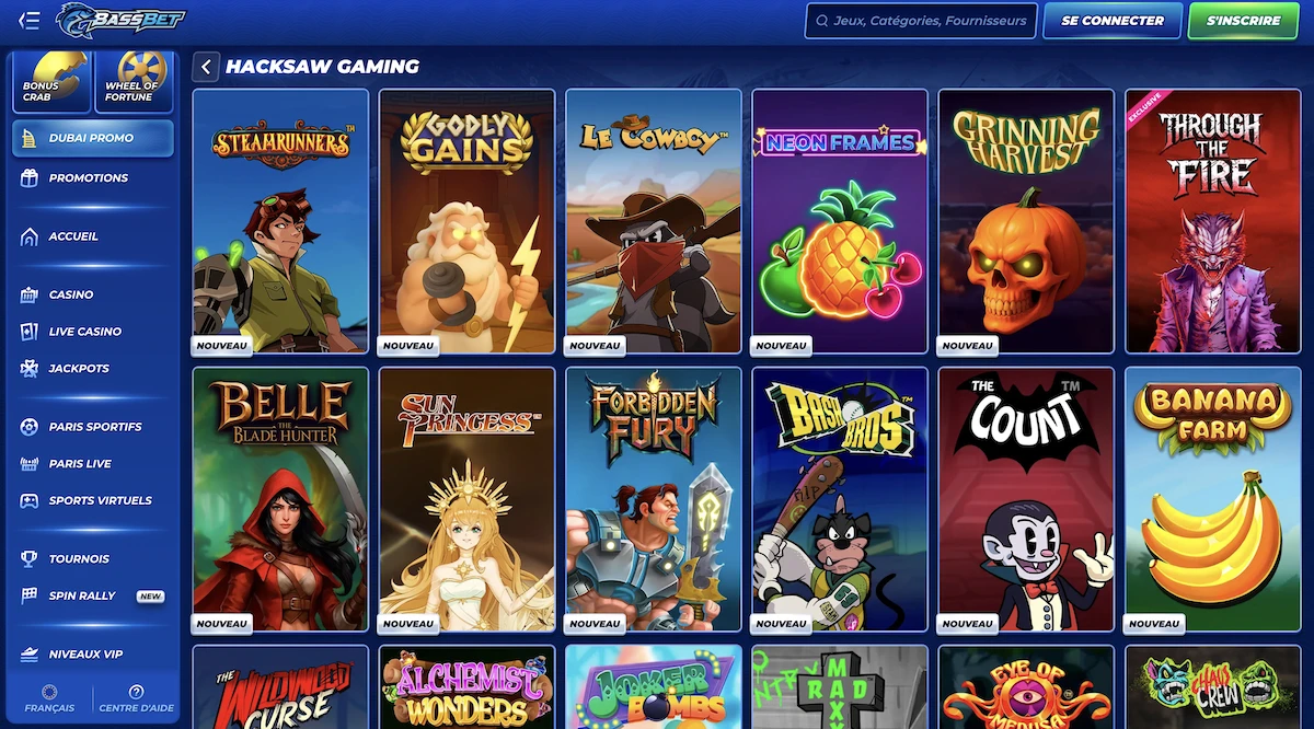 Selection de jeux Hacksaw Gaming sur Bassbet