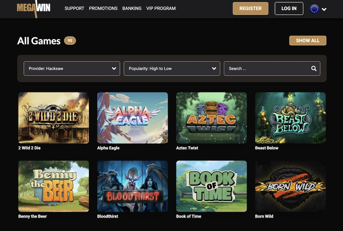 Selection de jeux Hacksaw Gaming sur Megawin Casino