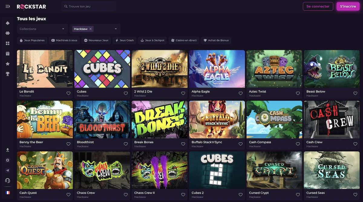 Selection de jeux Hacksaw Gaming sur Rockstar Casino