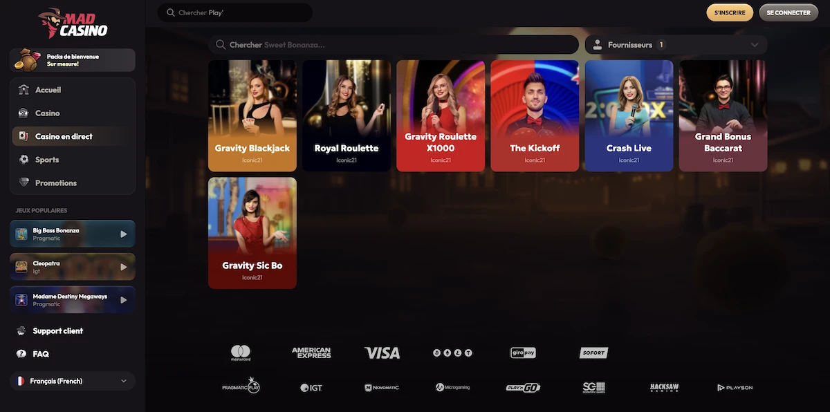 selection de jeux Iconic21 sur le casino en ligne Mad Casino