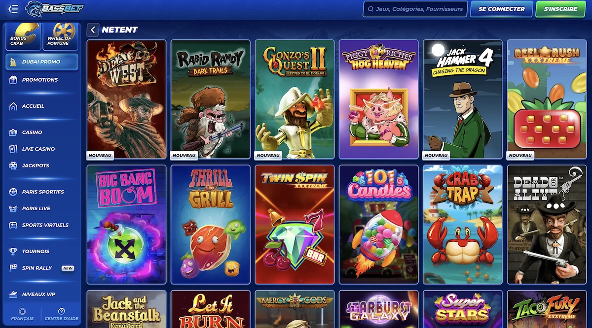 selection de jeux NetEnt sur le casino en ligne Bassbet