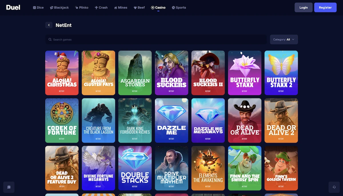 selection de jeux NetEnt sur le casino en ligne Duel Casino