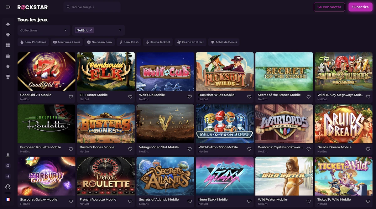 selection de jeux NetEnt sur le casino en ligne Rockstar Casino