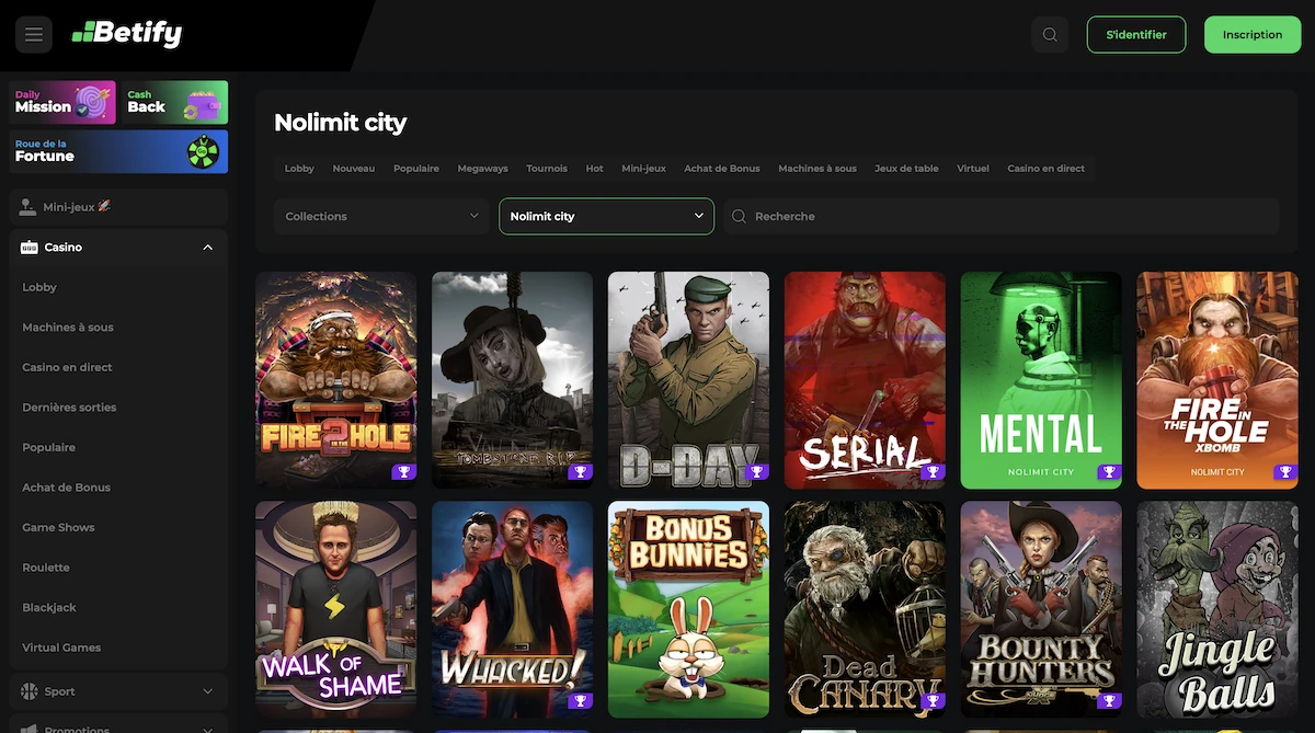 selection de jeux NoLimit City sur Betify