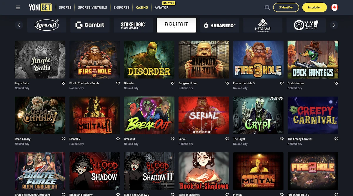 selection de jeux NoLimit City sur YoniBet