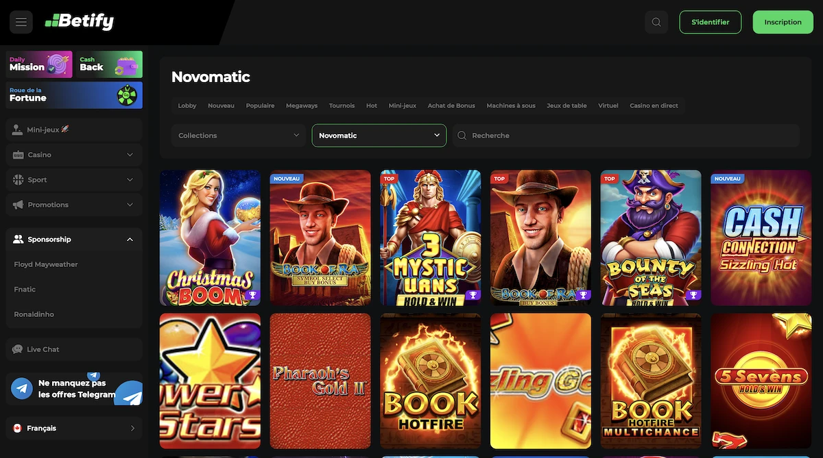 jeux du studio Novomatic sur le casino Betify