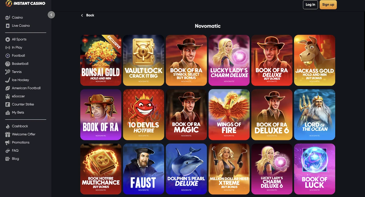 jeux du studio Novomatic sur le casino InstantCasino