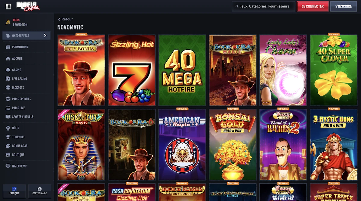 jeux du studio Novomatic sur le casino MafiaCasino