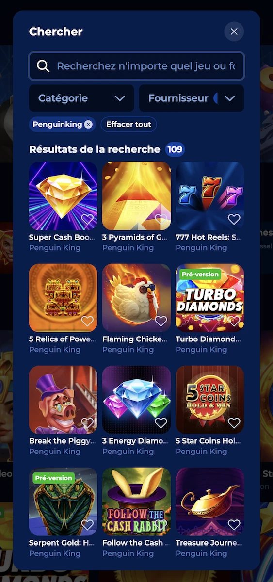 jeux du studio Penguin King sur le casino Billionaire Spin