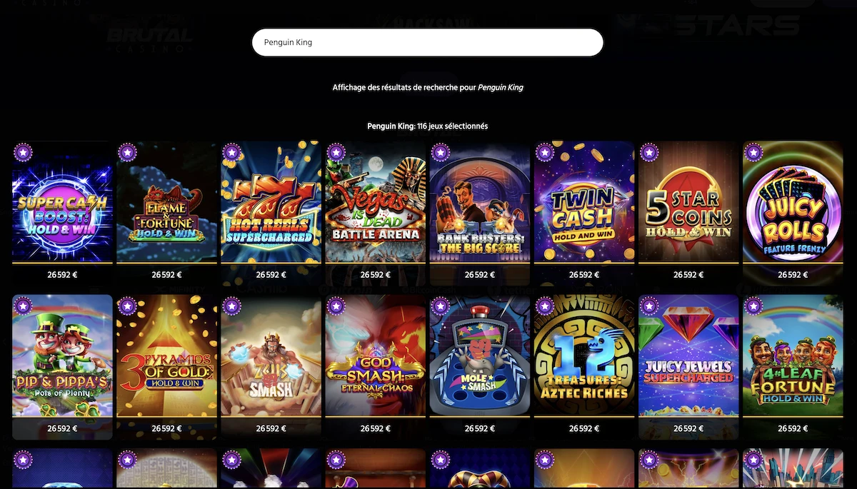 jeux du studio Penguin King sur le casino Brutal Casino