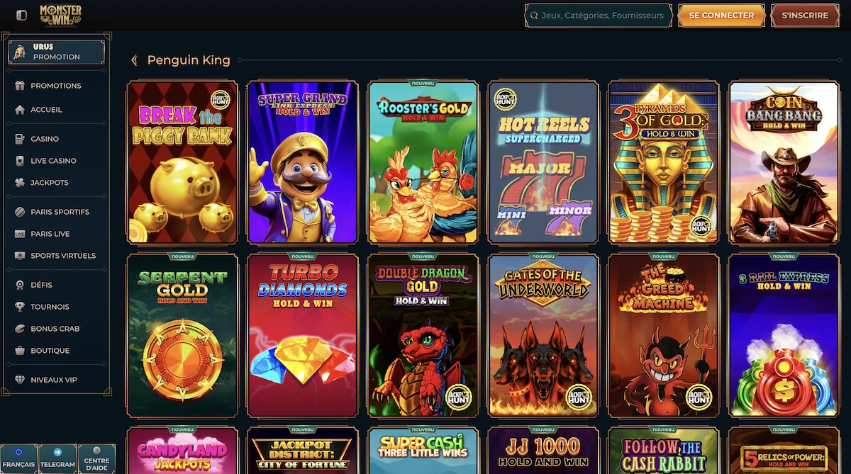 jeux du studio Penguin King sur le casino Monster Win