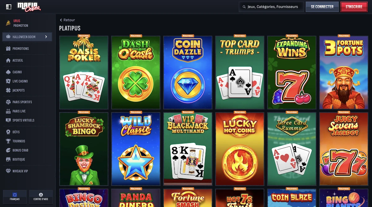 S&eacute;lection de jeux Platipus Gaming sur Mafia Casino