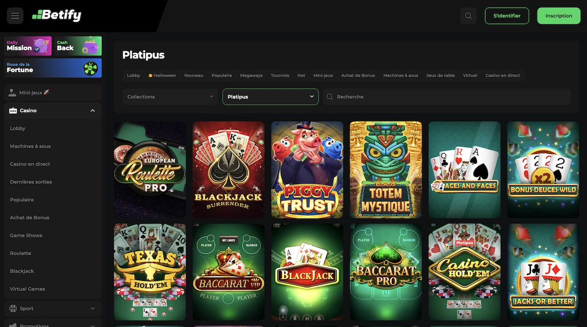 S&eacute;lection de jeux Platipus Gaming sur Betify