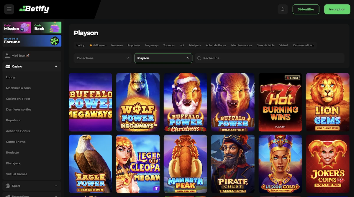 jeux du studio Playson sur le casino Betify