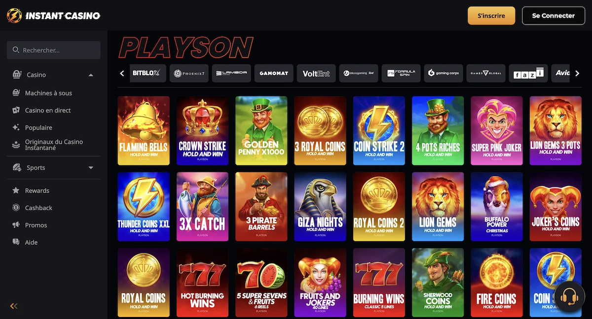 jeux du studio Playson sur le casino Instant Casino
