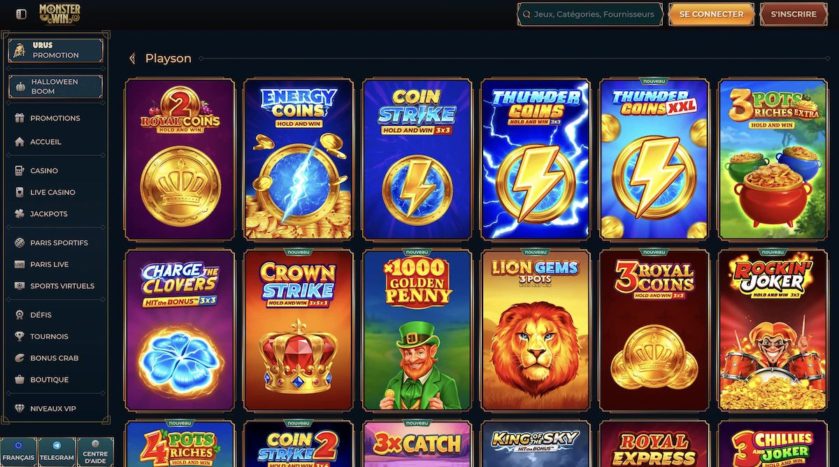 jeux du studio Playson sur le casino Monster Win