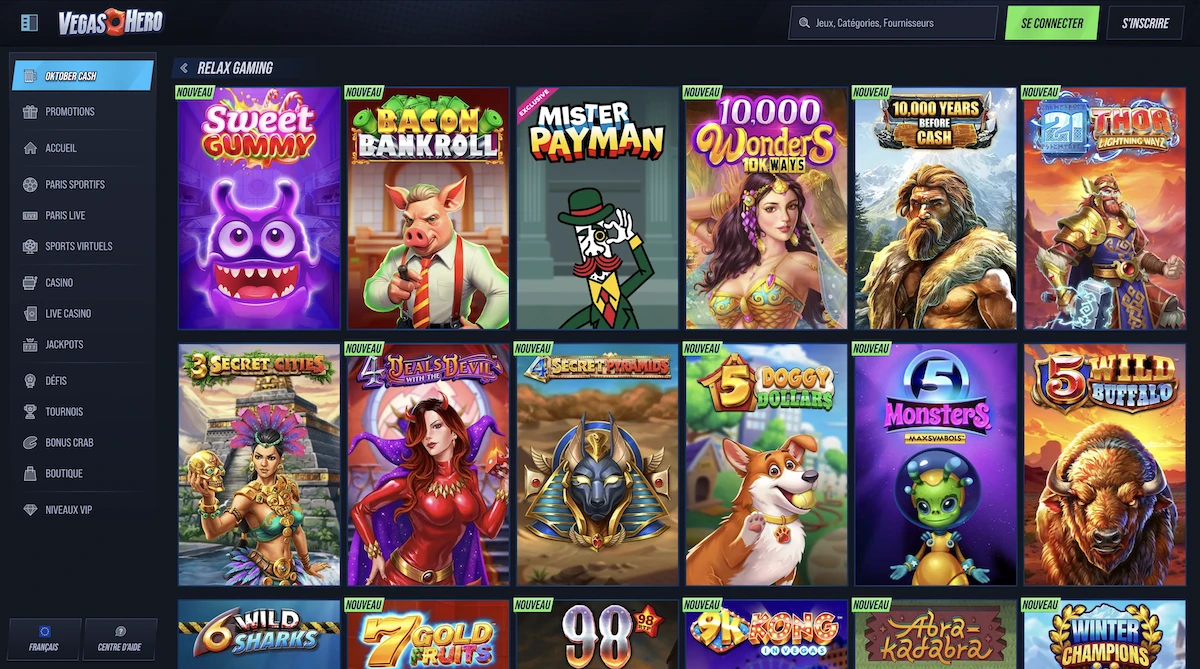 jeux du studio RelaxGaming sur le casino VegasHero