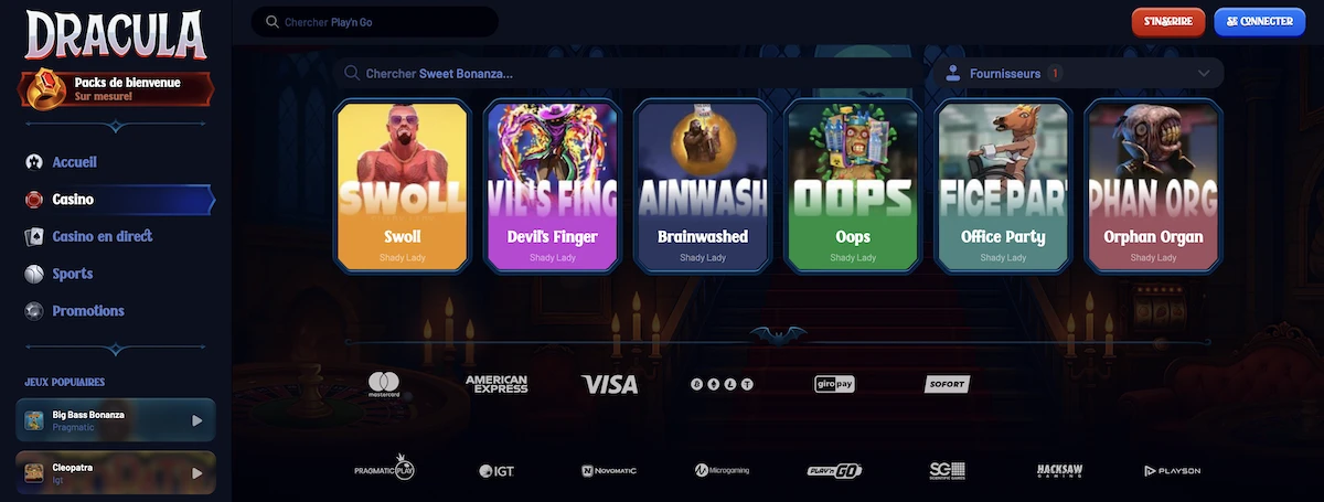 selection de jeux Shady Lady sur le casino en ligne Dracula Casino