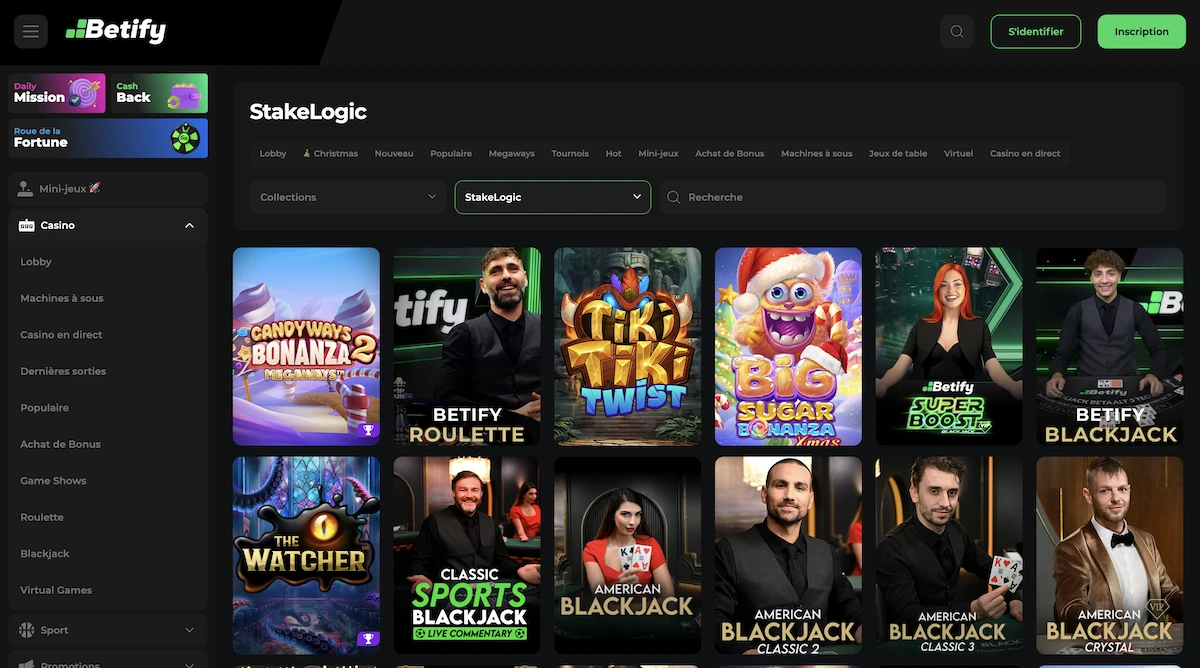 Selection de jeux Stakelogic sur le casino en ligne Betify
