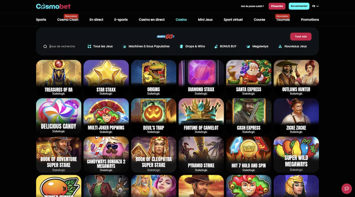 Selection de jeux Stakelogic sur le casino en ligne Cosmobet