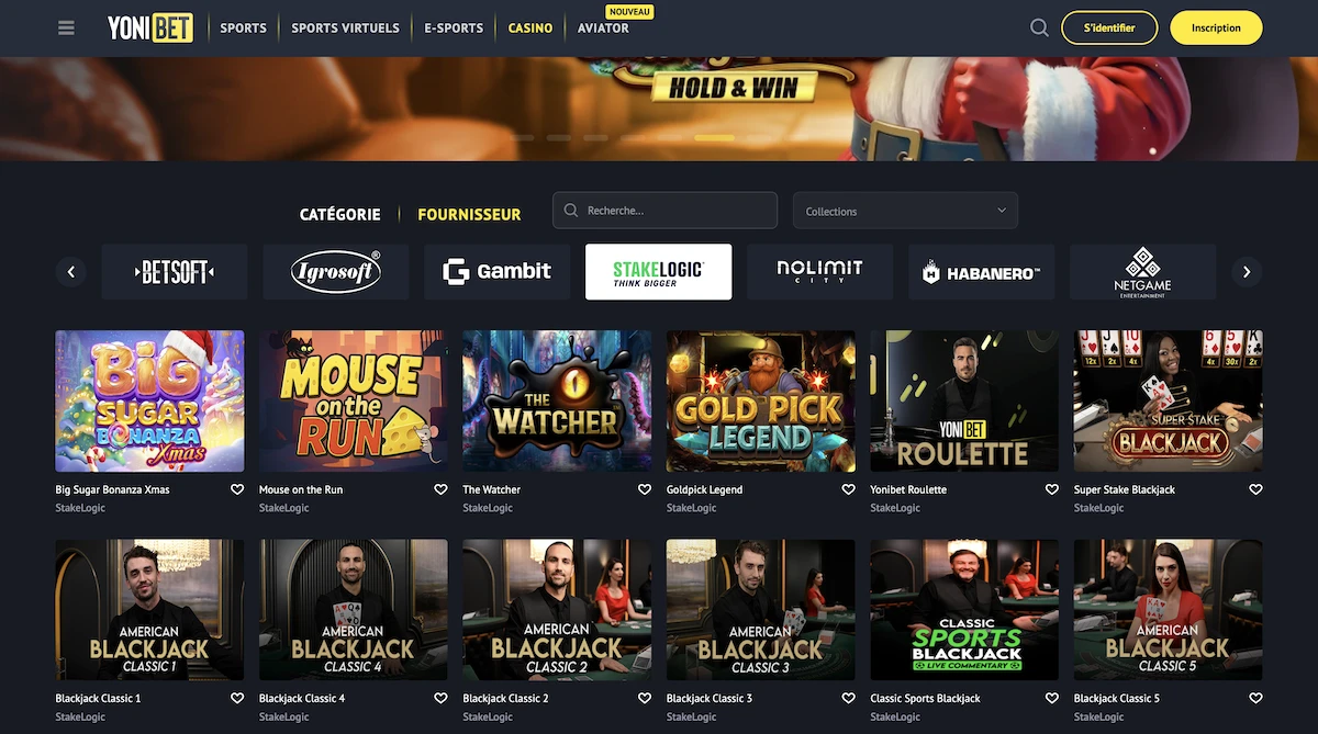 Selection de jeux Stakelogic sur le casino en ligne Yonibet