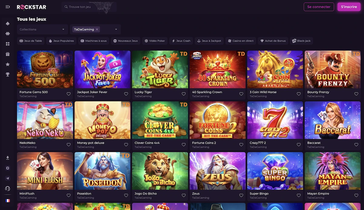 Sélection de jeux Tada Gaming sur Rockstar Casino