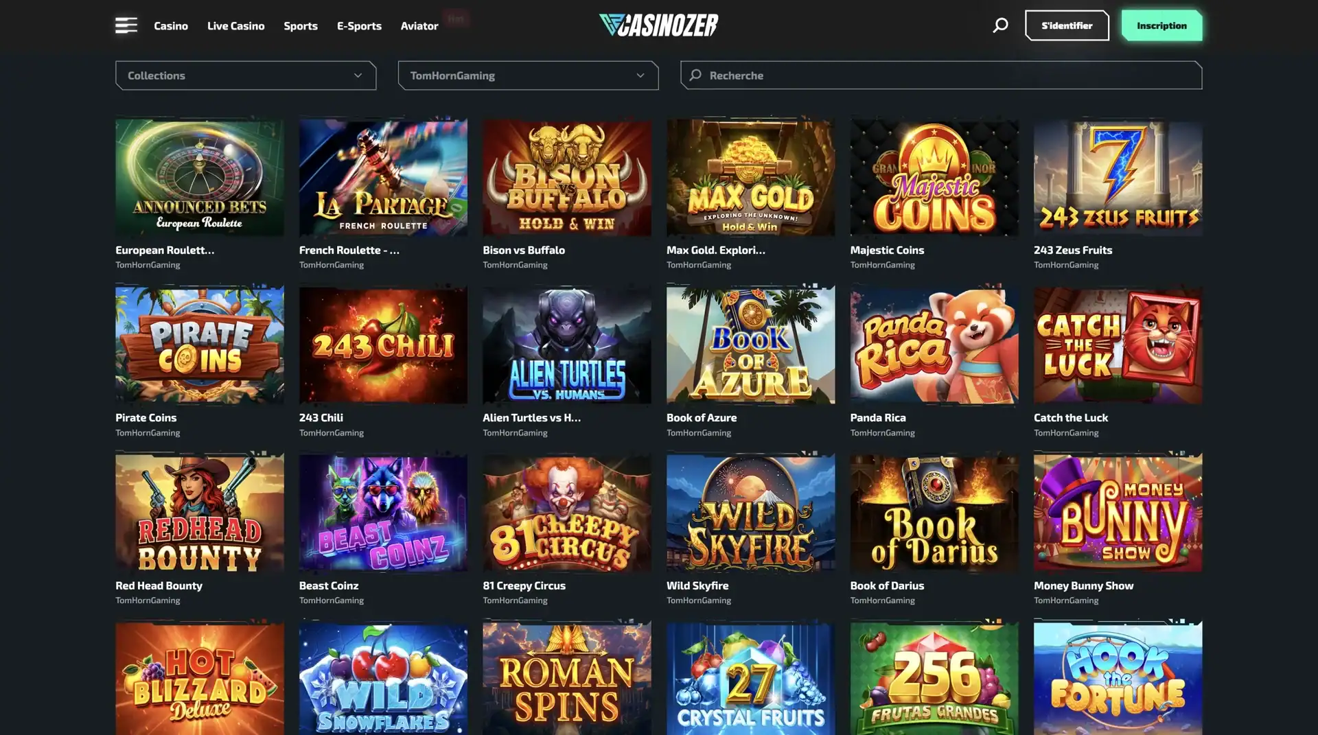 Selection de jeux Tom Horn Gaming sur le casino en ligne Casinozer