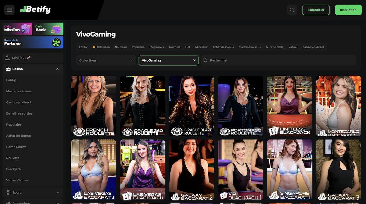 jeux du studio Vivogaming sur le casino Betify