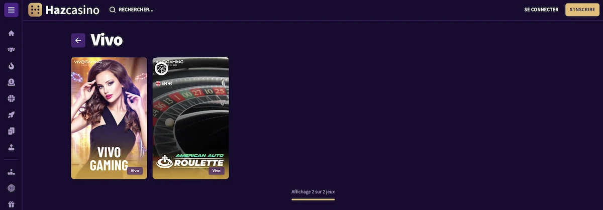 jeux du studio Vivogaming sur le casino Hazcasino