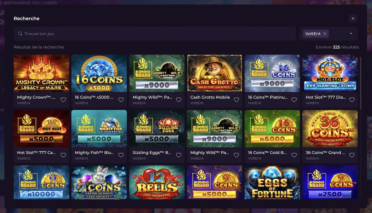 Selection de jeux VoltEnt sur le casino en ligne Rockstar Casino