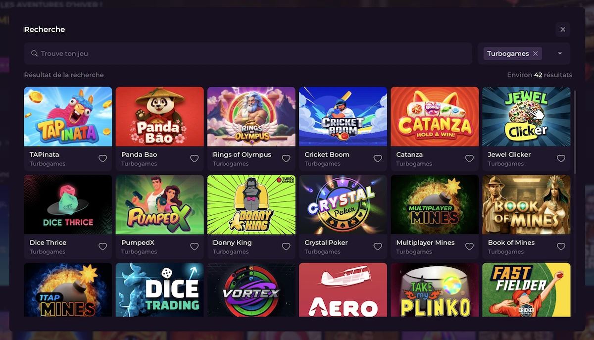 Sélection de jeux Turbo Games sur le casino en ligne Rockstar Casino